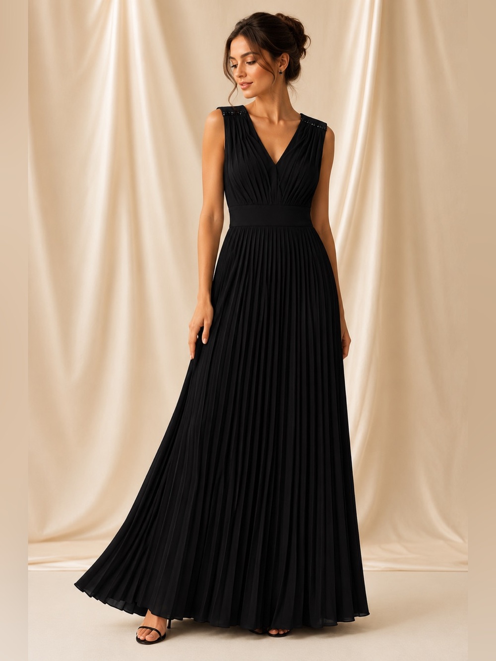 Sz 6 Calvin Klein Black Evening Maxi Dress with Sequin Detail